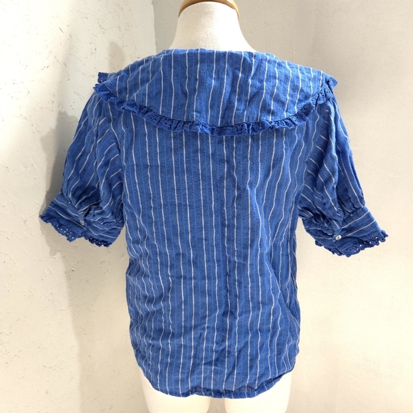 Zara | Blue and White Striped Button Up Blouse - Picture 7 of 12